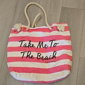 Victoria's Secret Pink and White Tote Bag with Rope Handles